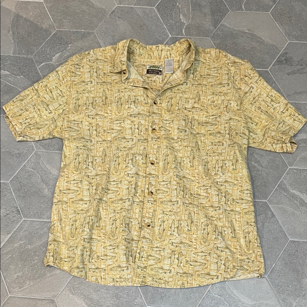Panama Jack Yellow Print Short Sleeve Button-Down Shirt – Men’s XL
